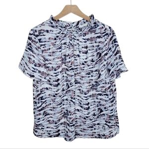 Cooper & Ella | Ruffled Neck Short Sleeve Abstract Print Blouse Size Large